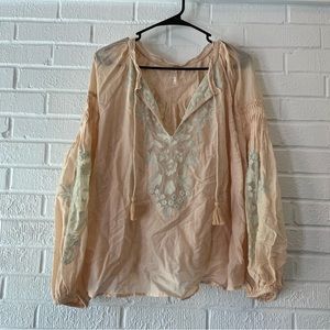Free People Peach Embroidered Blouse